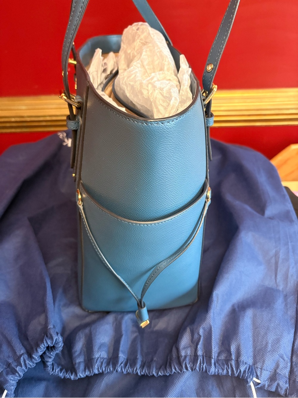 Michael Kors Dusty Blue Saffiano Leather Tote with Gold Hardware - Picture 5 of 11